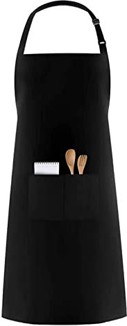 Kochschürze mit 2 Taschen für Küche Restaurant Backen, Schwarz