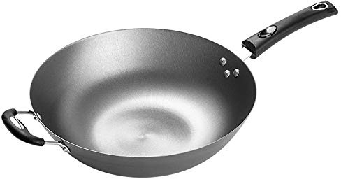 ZCXBHD Wok Cinese Padella Antiaderente Non Rivestita in Wok Vecchio Stile Realizzata A Mano in Ferro,36cm