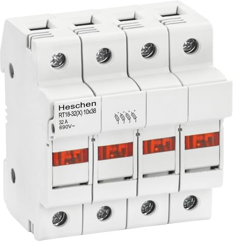 Heschen Zylinderförmiger Sicherungshalter, Sockel RT18–32 (X), 32 A, AC690 V, 4-polige DIN-Schienenmontage für RT18 RO15, 10 x 38 mm, Sicherung