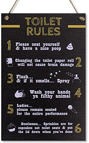 CARISPIBET Toilet Rules - home decorative signs funny quirky plaques bathroom decor home accessory 8''x12''