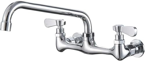 BWE Kitchen Faucet Wall Mount with 10 Inch Swivel Spout 8 Center Commercial Sink 2-Handle Faucet Mixer Tap Polish Chrome Laundry Faucet Commercial Kitchen Faucet