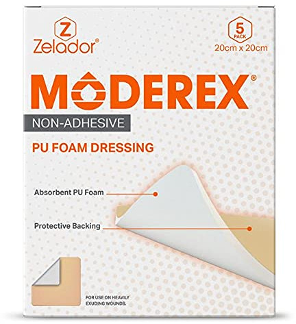 Moderex, Medicazione in schiuma PU, non adesiva per ferite da moderatamente a fortemente essudanti 20x20cm