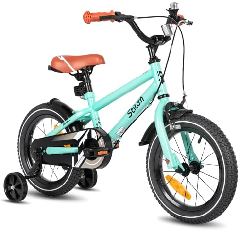 STITCH Bicicleta Infantil 16 Pulgadas Verde Menta para Niños y Niñas de 4, 5 6 y 7 Años Kids Bike con Estabilizadores y Frenos de Mano 85% Montada…