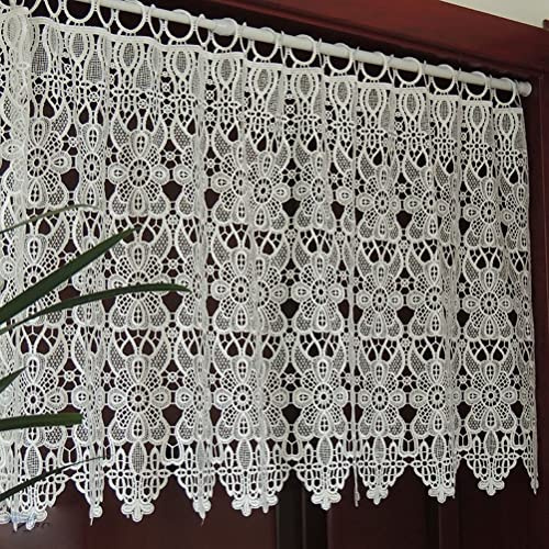 ACMHNC Häkelgardine Landhaus Stil Küche Gardine Romantisch Retro Scheibengardine Kurz Vorhang Bistrogardine Chic Vintage Dekoration Vorhang 1 Stück,Weiß,150cm x 50cm /59*20