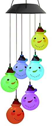 windyday Carillons éoliens solaires Bonhomme de Neige, Carillon éolien Solaire à Changement de Couleur Bonhomme de Neige Carillon éolien Solaire décoratif pour Patio