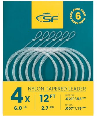 SF Vorfach aus Nylon, vorgebundene Schlaufe, zum Fliegenfischen, Forellenvorfach, Vorfachschnur, 3,6 m-4X, 6 Stück