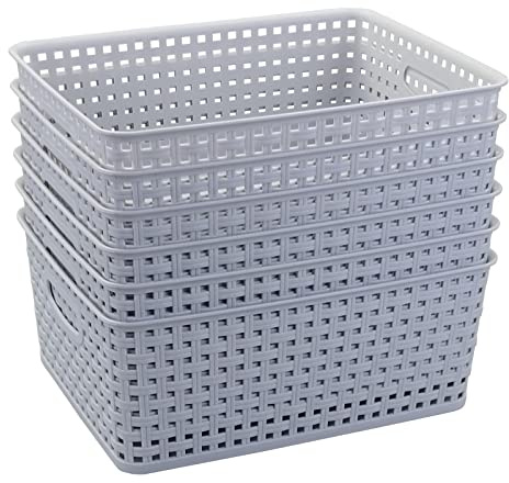 Cadineer Aufbewahrungskorb aus geflochtenem Kunststoff, Rattan, Grau, 6 Stück