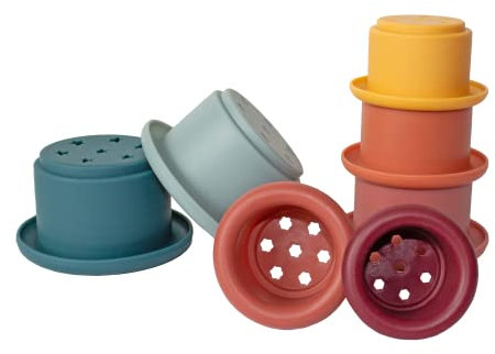 BABYLEDO Stapelbecher Stapelturm aus Silikon, Schichtspielzeug, Badewannenspielzeug, Lernspielzeug, fördert motorische Entwicklung, als Geschenk geeignet, Montessori, ab 6 Monaten für Mädchen & Jungen