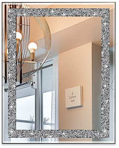 Ruomeng Rechteckiger Wandspiegel aus Diamant-Kristallglas für Wohnraumdekoration, Akzentspiegel für Bad, Eingang und Schlafzimmer, 40,6 x 50,8 cm