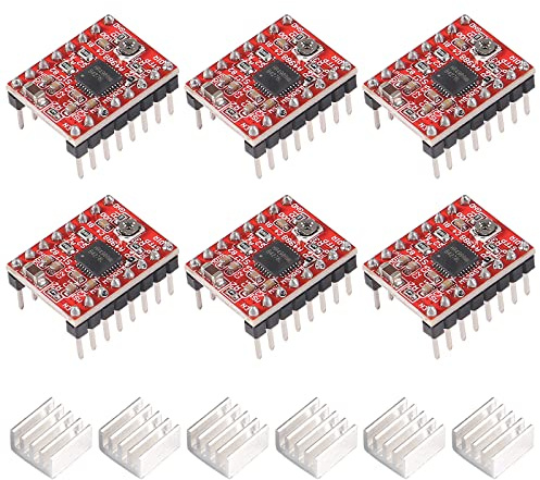 6pcs A4988 Stepper Motor Driver Module Schrittmotortreibermodul mit Kühlkörper, kompatibel mit 3D-Drucker Reprap, CNC-Maschine oder Robotik