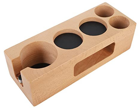 Wood Coffee Filter Tamper Holder, 5 Holes Wooden Espresso Tamper Mat Stand Tamper Station, Non Slip Coffee Tamping Station Base for Portafilter, Coffee Distributor, Home & Cafe (51mm 5 Hole)