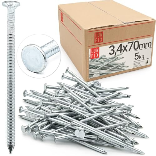 LUN FIX Rillennägel 3,4 x 70 mm verzinkt 5kg ca. 900 Stk Flachkopf | Baunägel Holznägel, Rillenschaft, Holzbau, Tischlerarbeiten, Holzkonstruktion, Zimmermann