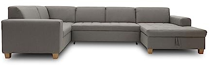 DOMO. collection Wohnlandschaft Sugar, Bettfunktion & Stauraum, hellgrau | Longchair rechts mit Bettfunktion und Stauraum, U-Form Sofa mit Steppung und klassischem Design, 162 x 333 x 199 cm (BxTxH)