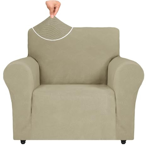 Ystyle Weicher Elastisch Sofabezug 1 Sitzer, Khaki | Sofaschoner Rutschfest, Universaler Couch Überzug mit Armlehnen, Moderne Sofa Cover, Waschbarer Sofahusse für Wohnzimmer
