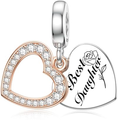 LANBEIDE Familien-Charms aus Sterlingsilber mit Goldener Rose für Pandora-Armbänder, Mutter, Schwester, Freunde, Tochter, Geschenke für Frauen