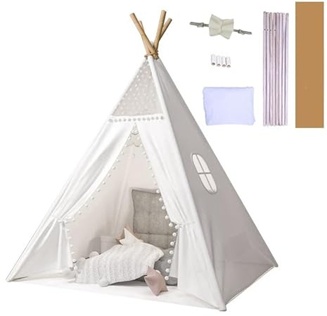 Baketron Tipi Zelt für Kinder，Spielzelt Tipi Kinderzelt mit Fenster，Kinderzimmer Teepee Indianerzelt für drinnen und draußen Kuschelecke Spielhaus A