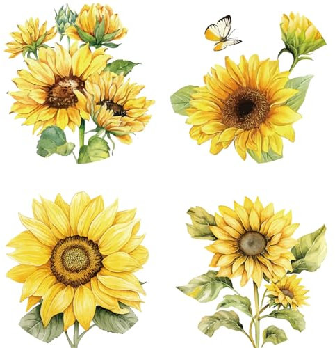 GORGECRAFT 4Stk Fensteraufkleber Mit Sonnenblumen-Motiv Statische Blumen Und Schmetterlinge Aufkleber Für Glasschiebetüren Vinyl-Warnfolie Für Schlafzimmer Und Badezimmer Antikollisionsaufkleber