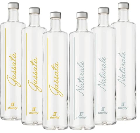 Pack Misto 6pz. – Bottiglia Classic 75cl. Personalizzata Trasparente Shurity Acqua Liscia/Acqua Gassata con Tappo Argento