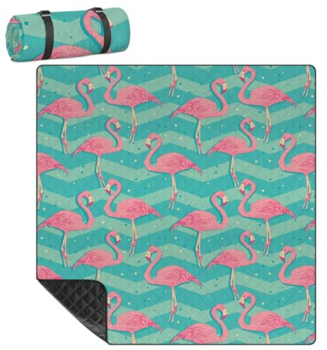 Mularoka Picknickdecke mit Flamingo-Muster, wasserdicht, sanddicht, faltbar, Stranddecke, 200,7 x 200,7 cm, extra groß, tragbar, waschbar, Outdoor-Matte für Camping, Park, Gras, Wandern, Reisen