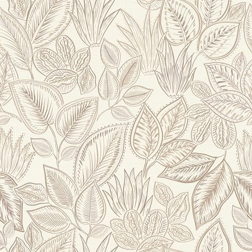 Rasch Tapete 692419 - Helle Vliestapete mit Blättern in Beige und Taupe aus der Kollektion Country Charme