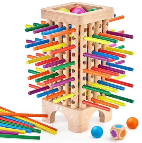 Mystooy Wooden Board Game,Montessori Toy with 42 Colorful Wooden Sticks and Dice,Fine Motor Skills Educational Toy,Family Travel Game Outdoor Children's Game for 3 4 5 6 Years Old Kids