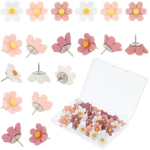 Qianyu 30 Stück Reißzwecken Blumen Stecknadeln Bunt Markierungsstifte | Dekorative Reißzwecken, Pinnnadeln, für Fotos, Wand Karte, Zeichnen Papier, Korktafel, Pinnwände, Fotoanzeige, Büro Zuhause