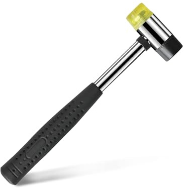 DBOO 25mm Double-Face Soft Mallet Black Lightweight Rubber and Plastic Hammer Plastic Coated Grip Dual Head Rubber Hammer