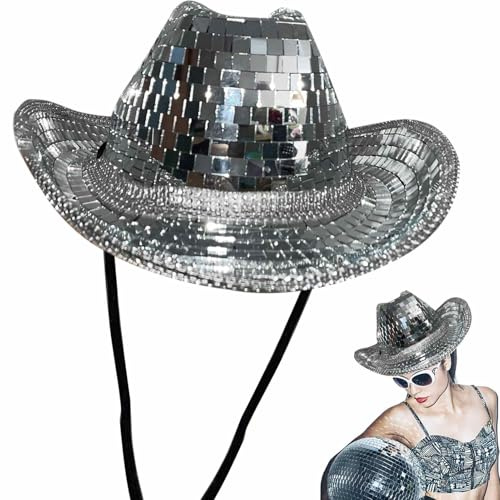 Generisch Disco-Kugel-Hut - Glitzer-Pailletten-Cowboyhut-Kappen,Atemberaubender Bachelor-Partyhut Für Damen Und -Herren, Tanz, Bühne, Club, Bar