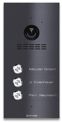 Metzler VDM10 2.0 Video Sprechanlage mit Türöffner (Stromversorgung) - Anschluss 2-Draht IP - Türsprechanlage mit HD-Kamera - 3 Familienhaus Sprechanlage - App - in DB 703 Eisenglimmer | Kian