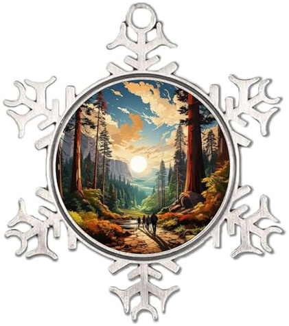 Sequoia National Park Ornamenti da appendere all'albero di Natale rotondi ornamenti per albero di Natale dipinti paesaggistici naturali eleganti ricordo del parco naturale paesaggio da collezione