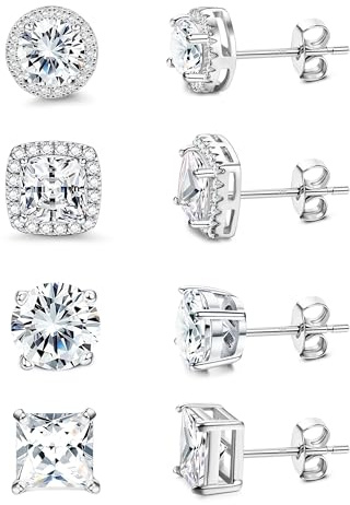 MILACOLATO Cubic Zirconia Stud Earrings for Women Men | 18K Gold Plated Hypoallergenic Sterling Silver Post Earrings | Big Brilliant Simulated Diamond CZ Halo Stud Earrings for Sensitive Ears MS