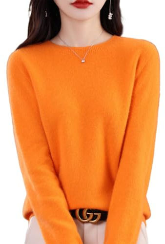 QuyiFa Suéteres de Cachemira para Mujer, jerséis de Cachemira, suéter de Lana Merino para Mujer, suéter de Punto Ligero (Color Naranja,XXL)