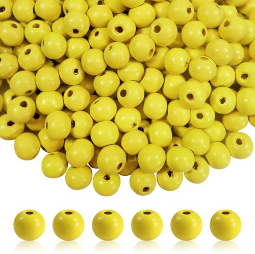 TOAOB 300 Pezzi Perline di Legno Naturale 8mm Colore Giallo Macaron con Foro Rotonde Palline Legna per Braccialetti Collane Lavoretti Fai da Te Decorazioni Artigianato