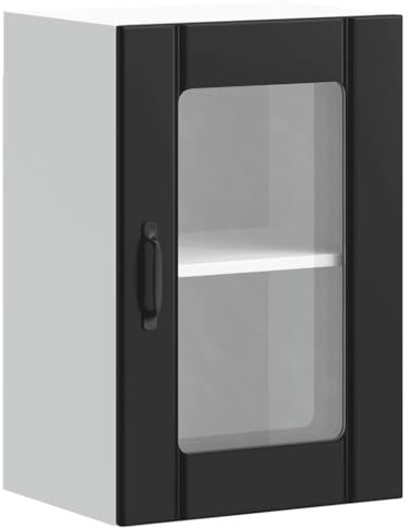 vidaXL Lucca Black Kitchen Wall Cabinet - Glass Door - Engineered Wood Storage Unit - 40x31x60 cm