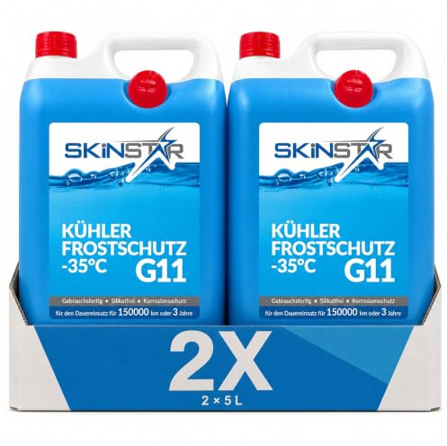 SkinStar Kühlerfrostschutz G11-35°C 10L Kühlmittel gebrauchsfertig Auto | Gebrauchsfertiges Motorkühlmittel blau: Frostschutz bis -35°C, silikatfrei, Korrosionsschutz, für 150.000 km oder 3 Jahre