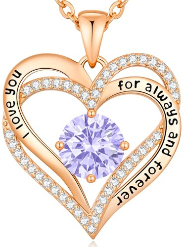 CDE Necklaces for Women Birthstone Pendant, Love Heart Rose Gold Plated Jewellery Gifts for Mum Her Wife Girlfriend Anniversary Birthday Mothers Day Christmas Valentine's Day