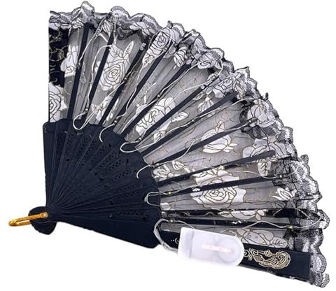 HINAYOSAN Handventilator mit LED-Licht, zusammenklappbar, Vintage-Stil, für Halloween, Hochzeit, Party, Abschlussball, Fotografie, Requisiten