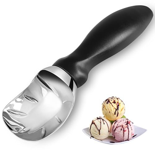 Ice Cream Scoop with Comfortable Grip Handle, Heavy Duty Stainless Steel, Perfect Shape Scoops, Ice Cream Scooper (Black)