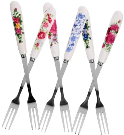 SECFOU 6pcs Dessert Forks Fruit Picks Stainless Steel Small Forks Portable Easy Clean for Home Party