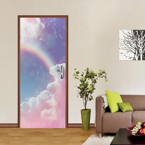 Türtapete Selbstklebend Regenbogen im Himmel Tür Türtapete Selbstklebend Türposter,Fototapete Selbstklebend 3D Pvc Türaufkleber Diy Türbild,Türfolie Poster Tapete B100 x H200cm
