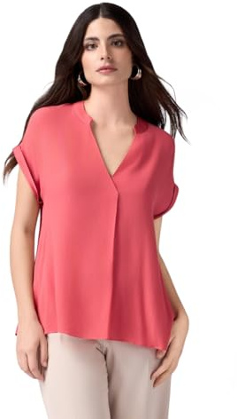 Oltre: Blusa in Viscosa con Profili in Raso Rosso. L Stagione Primavera Estate 2025.