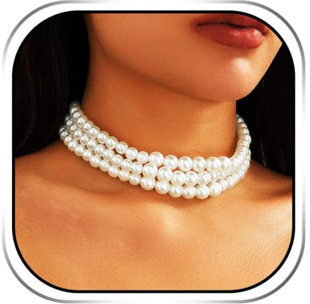 Evlry Perlen Choker Weiß Chunky Perlen Halskette Hochzeit Brautschmuck für Damen