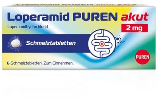Loperamid PUREN akut 6 Schmelztabletten - schnelle Hilfe bei akutem Durchfall, schnelle Wirkung, gut verträglich, praktisches Format, einfache Anwendung