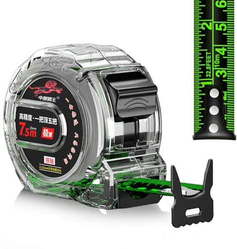 Infreecs 10M/32.8ft Fluorescent Steel Tape Measure, Stainless Steel Retractable Tape Measure, Width 25mm Precision Measuring Tape, Double Sided Graduated, Waterproof, Easy To Read Self-Lock Measuring