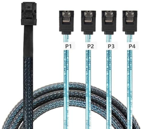 Nicear Cable de Disco Duro Mini-SAS SFF-8643, Host a 4 Discos Duros SATA de 50 cm y 7 Pines, Cable de Servidor de Datos de 6 Gbps