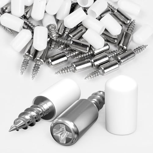 EFUTURETIME 120 × Perni di Supporti ø7.3 mm con Protezione in Gomma Bianco, Supporto Pioli Staffa con Vite Autofilettante M4, Staffe per Scaffali per Scaffale di Armadio, Supporta Fino a 20 kg