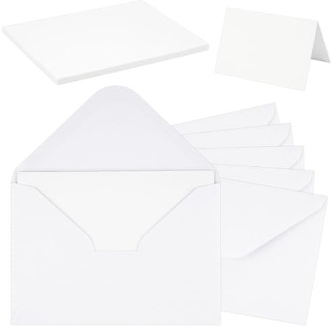 Briefumschläge mit Karten Blanko, 50er Set Umschläge Faltkarten zum Selbstgestalten, Kuvert Doppelkarten für Grußkarten, Einladung, Geburtstagskarten, Dankeskarten (Weiß, 11 * 16cm)