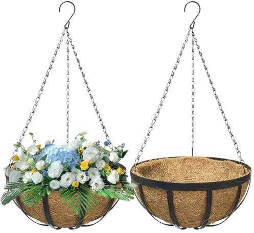 Generisch 2 Stück Blumenampel Hängend für Innen und Außen, Hängend Blumentopf, Hängeampel mit Ketten und Coco Liner, Schwarz Mat t Hängetopf für Pflanzen, Metall Hängepflanztöpfe für Garten Balkon