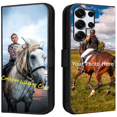 FortiCase Personalisierte Hülle für Samsung Galaxy S22 Ultra,Flip Leder Hülle Kartenfach Standfunktion Case,mit Eigenem Foto Bild Text Personalisiert Handyhülle - Black-LN4