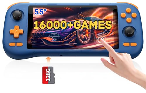 Kinhank K56 Retro Handheld Game Console Supports 16000+ Games, 128GB TF Card, Android 14.0, Portable, 5.5 Inch IPS Touch Screen, 2.4G/5G, BT 5.0